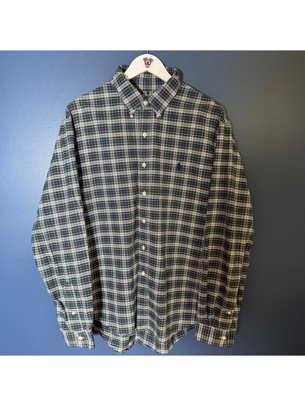 Ralph Lauren Men's Plaid Oxford Button Down Shirt Green Navy XXL 2000s Y2K Era